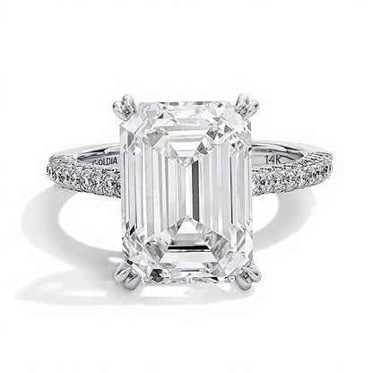 8.75 CT. TW Emerald-Cut Lab-Grown Diamond Hidden Frame Engagement Ring in 14K White Gold (F/VS2)