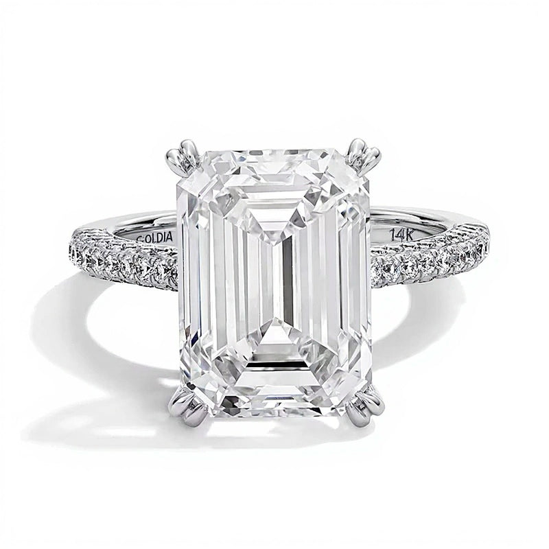 8.75 CT. TW Emerald-Cut Lab-Grown Diamond Hidden Frame Engagement Ring in 14K White Gold (F/VS2)