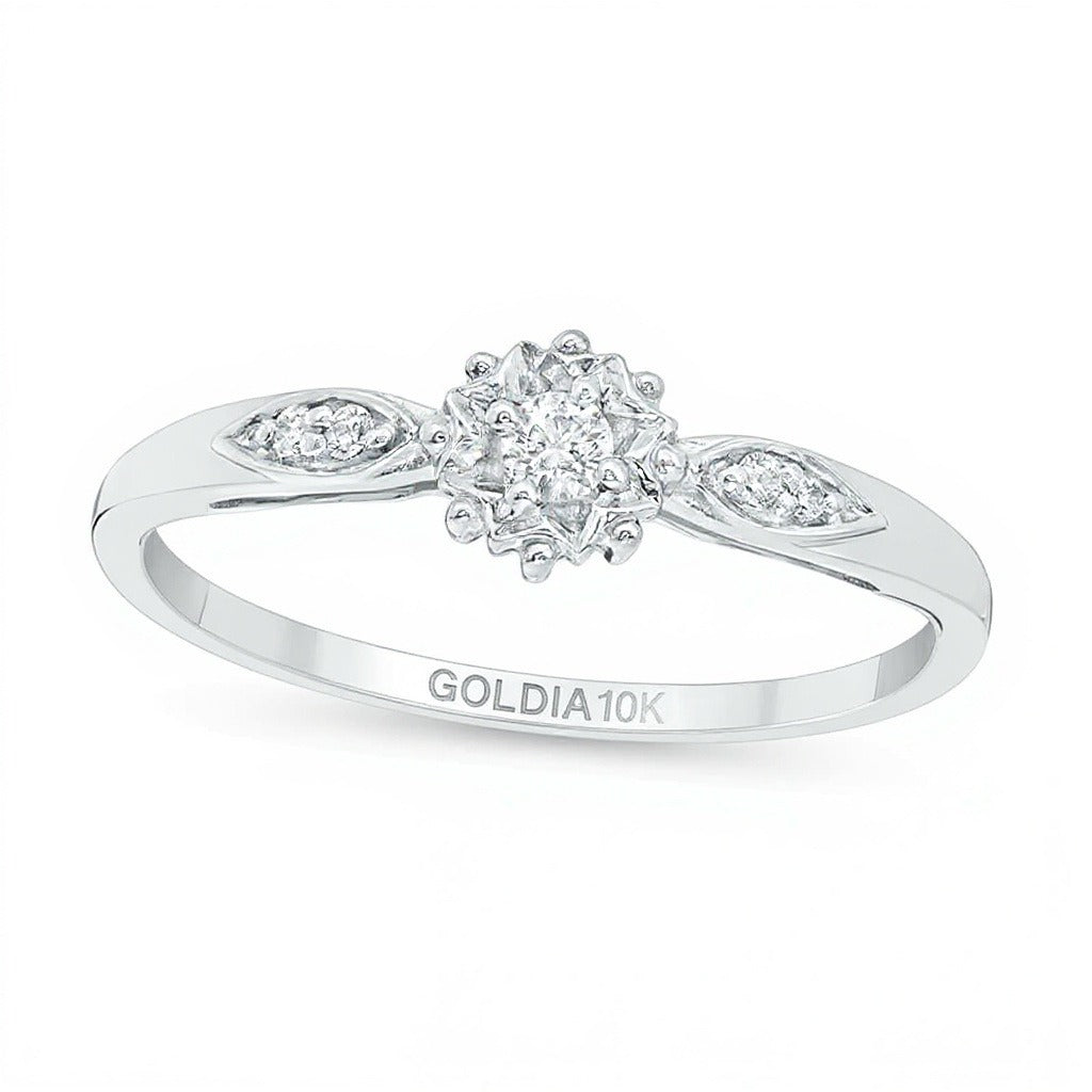 0.07 CT. TW Diamond Sunburst Promise Ring in 10K White Gold