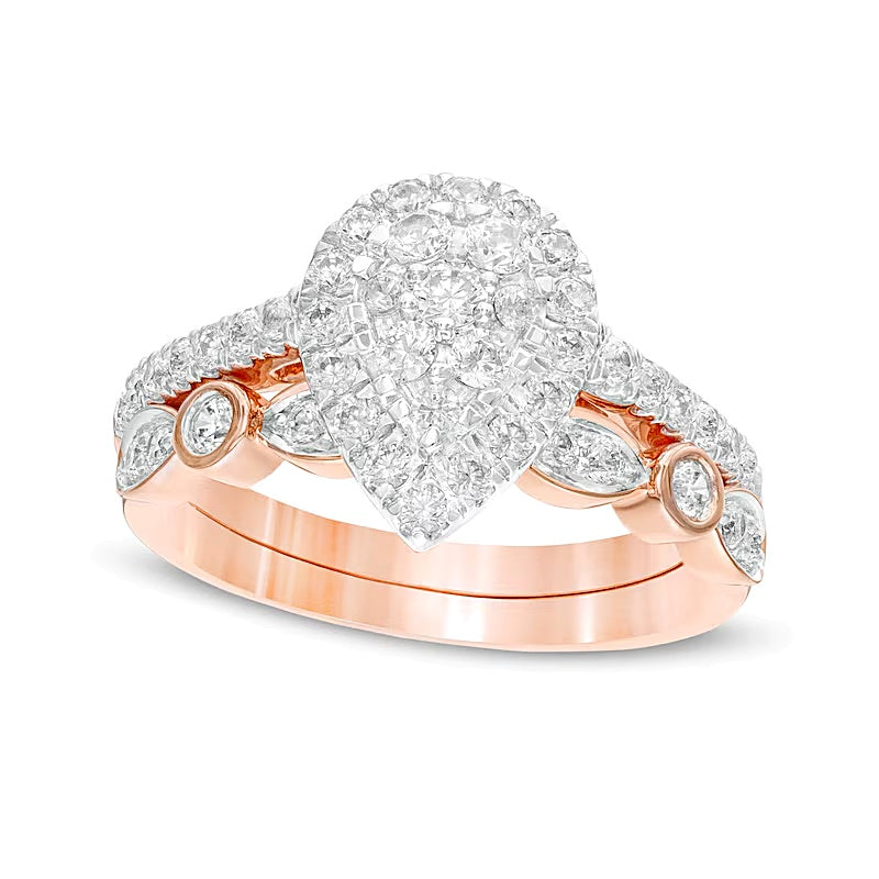 1.0 CT. TW Composite Pear-Shaped Diamond Art Deco Bridal Set in 10K Rose Gold