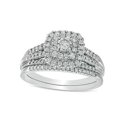 0.5 CT. TW Diamond Double Cushion-Shaped Multi-Row Bridal Set in 10K White Gold
