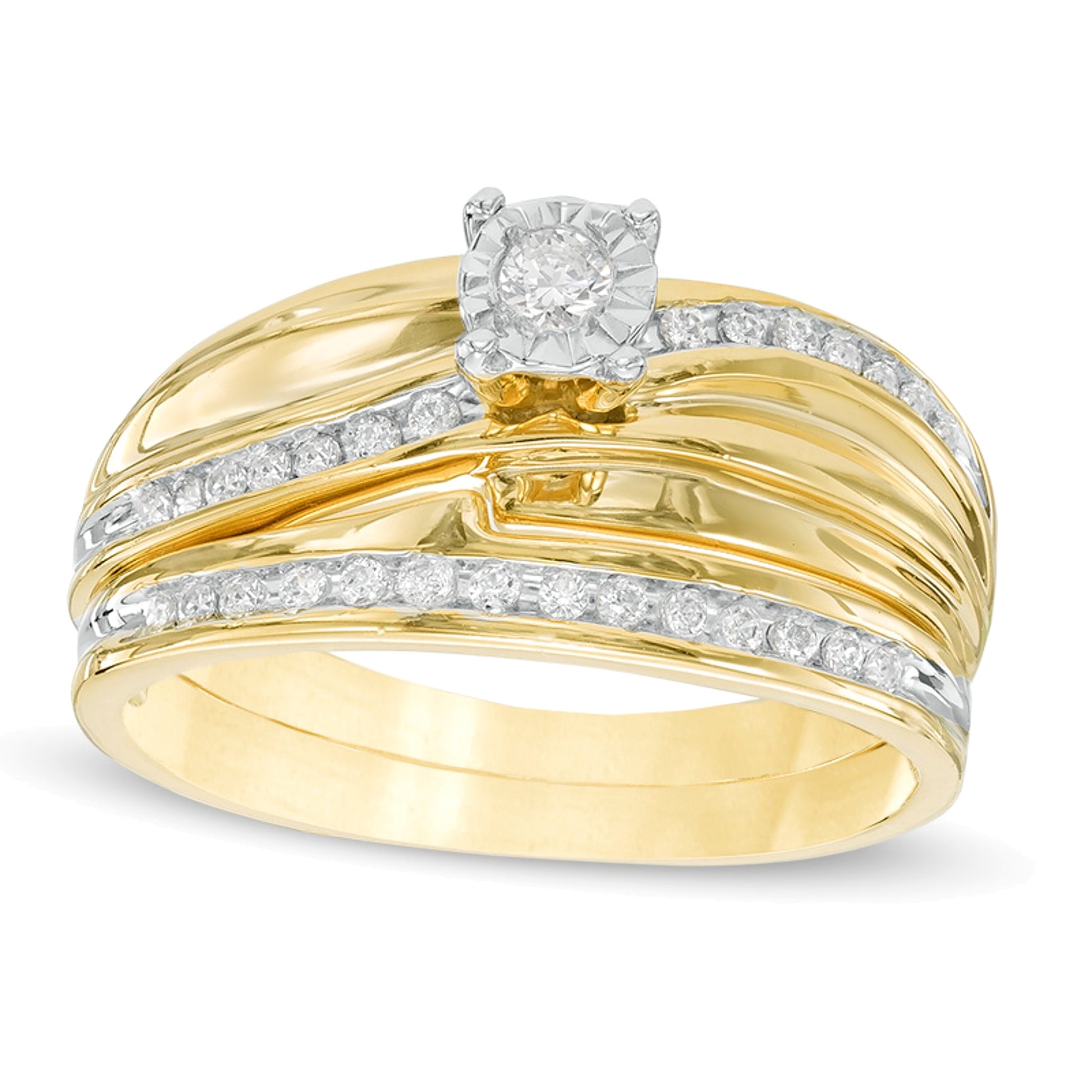 0.2 CT. TW Diamond Slant Bridal Set in 10K Gold