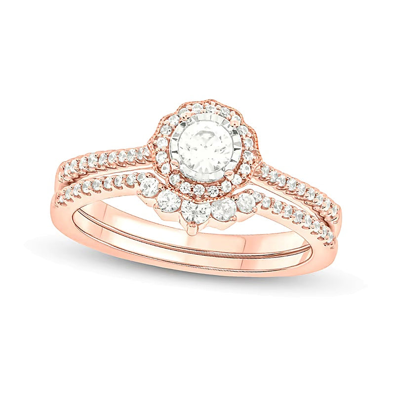 0.5 CT. TW Diamond Frame Vintage-Style Flower Bridal Set in 10K Rose Gold (I/I2)