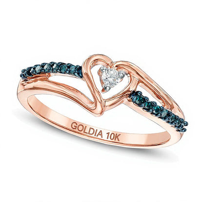 0.1 CT. TW Enhanced Blue and White Diamond Heart Promise Ring in 10K Rose Gold