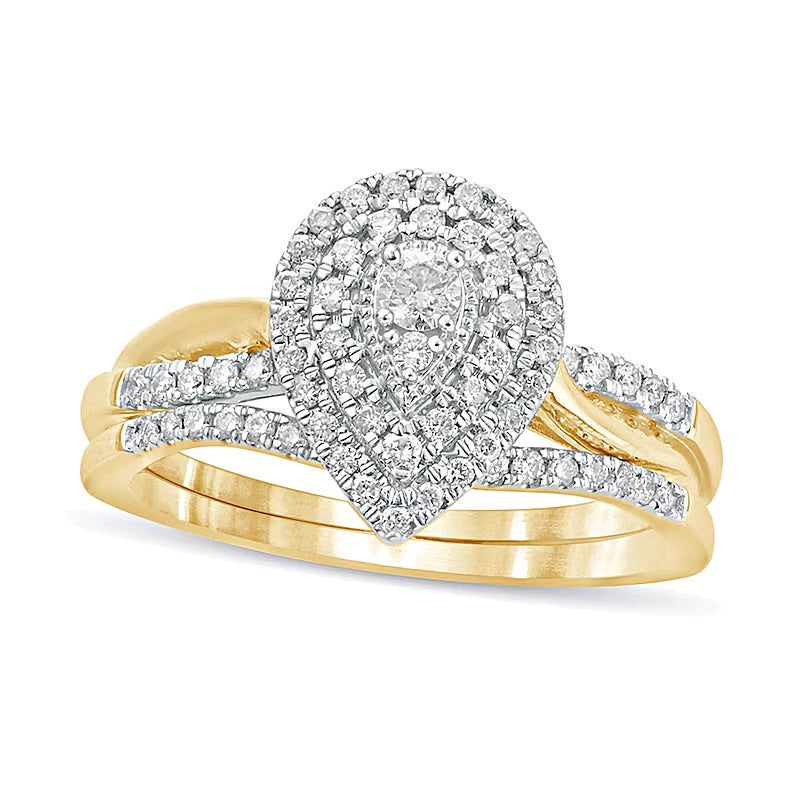 0.38 CT. TW Composite Diamond Teardrop Frame Bridal Set in 10K Gold