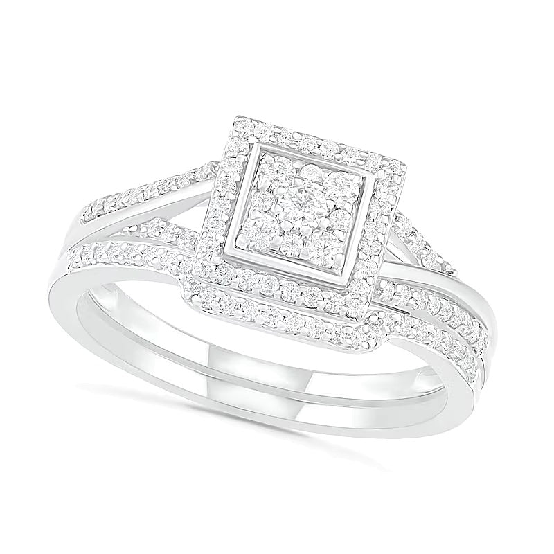 0.38 CT. TW Composite Diamond Square Frame Split Shank Bridal Set in 10K White Gold