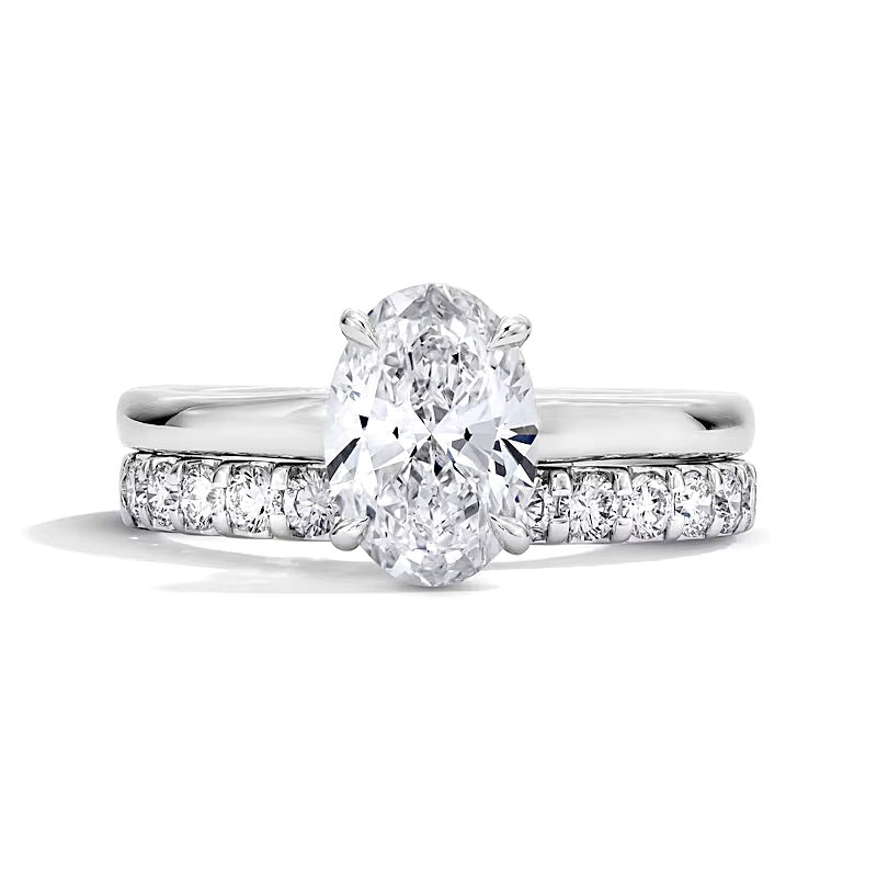 2.0 CT. TW Oval Lab-Grown Diamond Hidden Frame Bridal Set in 14K White Gold (F/VS2)