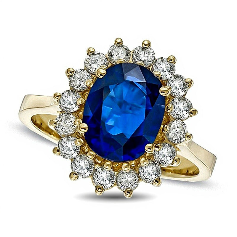 Your Stone Your Storyâ¢ Oval Blue Sapphire and 0.63 CT. TW Diamond Frame Ring in 14K Gold
