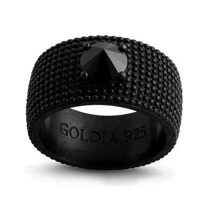 Black Spinel Spike Beaded Dome Band in Oxidized Black Sterling Silver