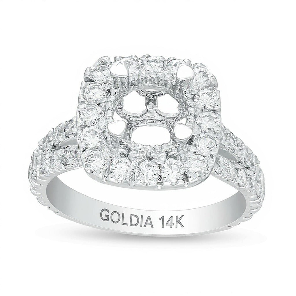 1.5 CT. TW Diamond Cushion Frame Semi-Mount in 14K White Gold