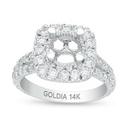 1.5 CT. TW Diamond Cushion Frame Semi-Mount in 14K White Gold