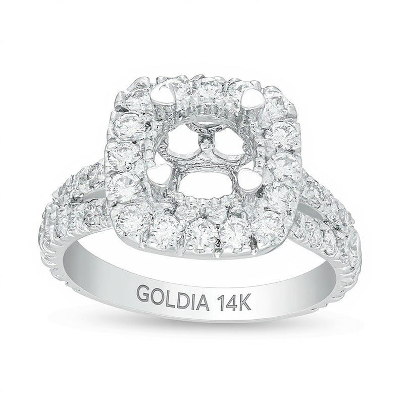 1.5 CT. TW Diamond Cushion Frame Semi-Mount in 14K White Gold