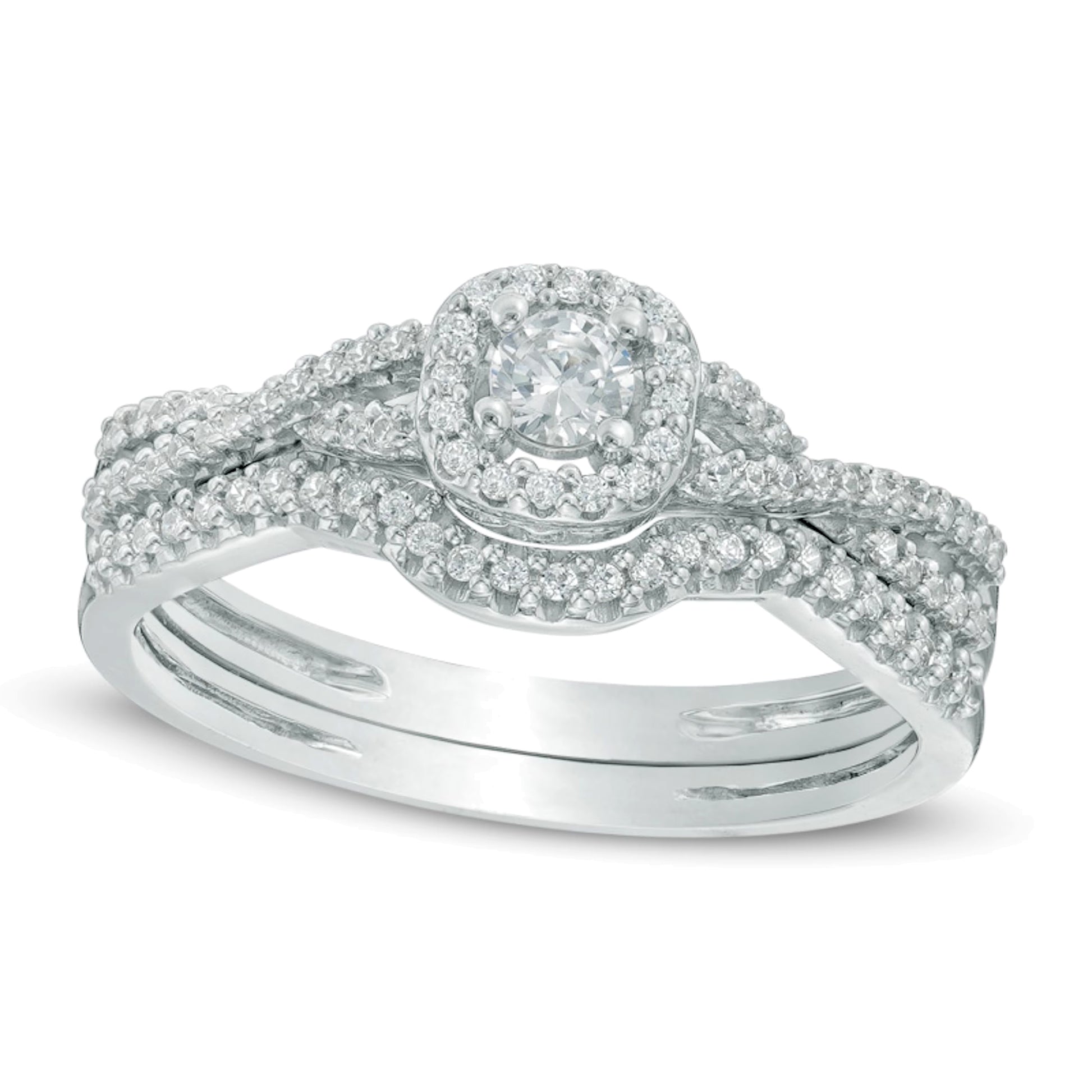 0.38 CT. TW Diamond Frame Braid Bridal Set in 10K White Gold