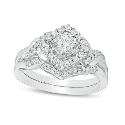 0.5 CT. TW Diamond Tilted Square Frame Twist Bridal Set in Sterling Silver