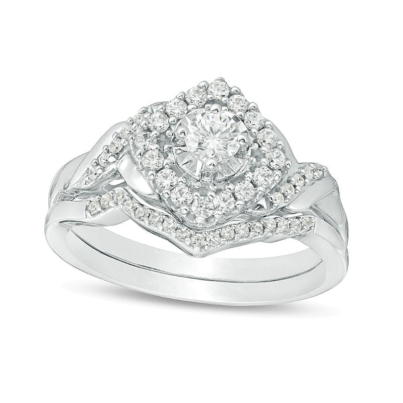 0.5 CT. TW Diamond Tilted Square Frame Twist Bridal Set in Sterling Silver
