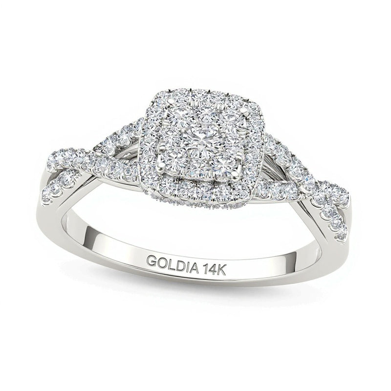 0.5 CT. TW Multi-Diamond Square Frame Twist Shank Engagement Ring in 14K White Gold