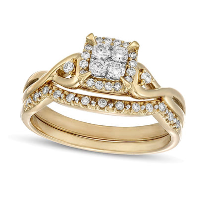 0.33 CT. TW Quad Diamond Cushion-Shaped Frame Twist Shank Bridal Set in 10K Gold