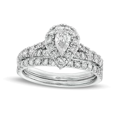 1.5 CT. TW Pear-Shaped Diamond Frame Split Shank Bridal Set in 10K White Gold
