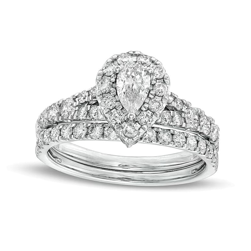 1.5 CT. TW Pear-Shaped Diamond Frame Split Shank Bridal Set in 10K White Gold