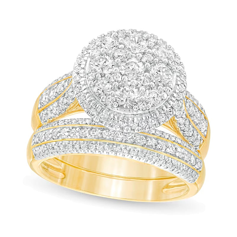 1.5 CT. TW Multi-Diamond Frame Multi-Row Bridal Set in 10K Gold