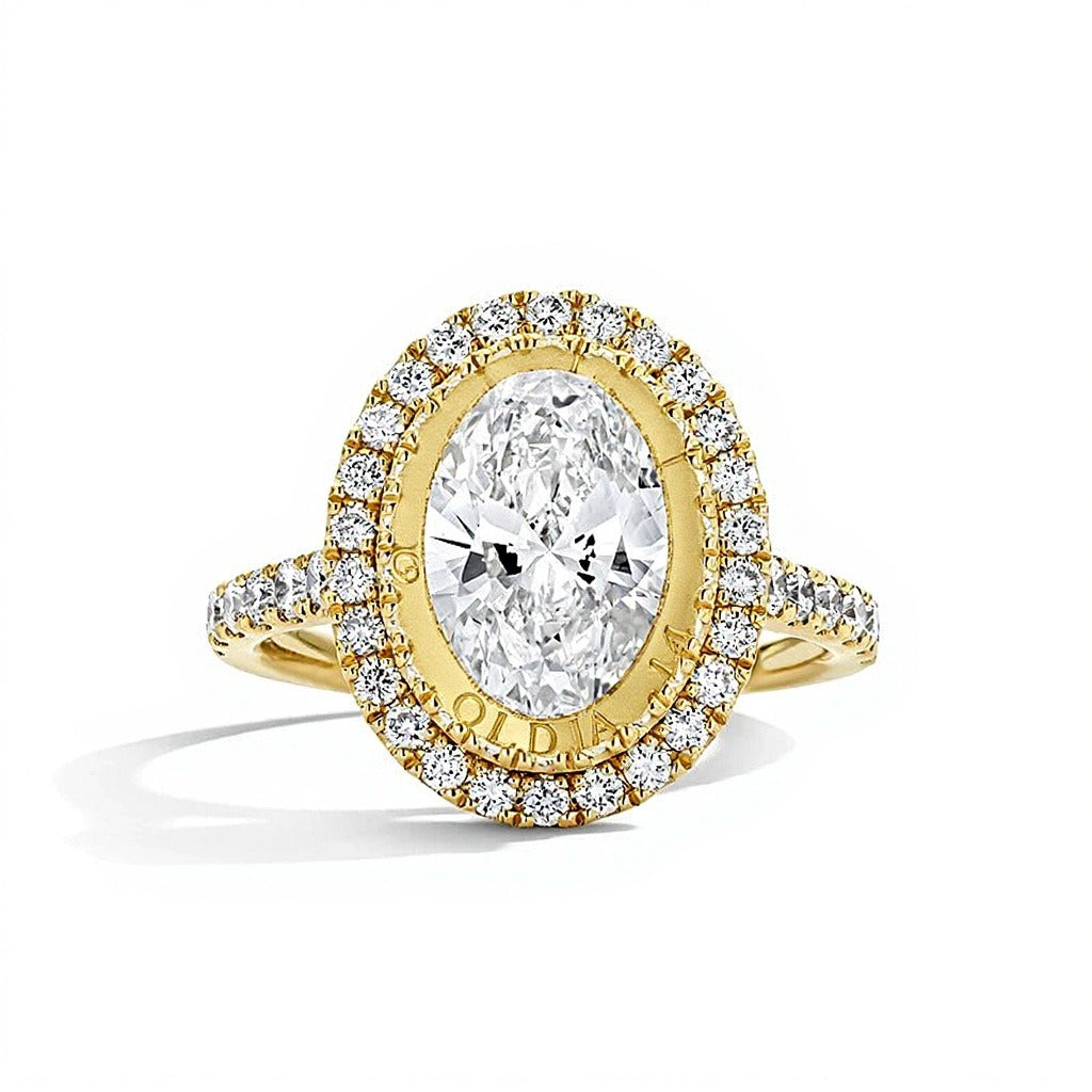 3.0 CT. TW Oval Lab-Grown Diamond Double Frame Engagement Ring in 14K Gold (F/VS2)