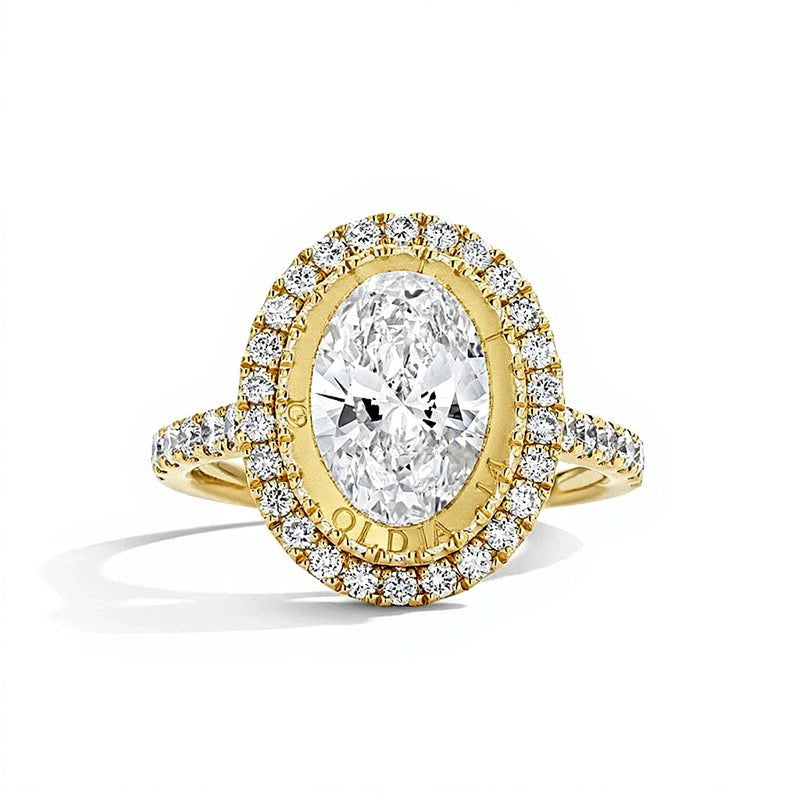 3.0 CT. TW Oval Lab-Grown Diamond Double Frame Engagement Ring in 14K Gold (F/VS2)