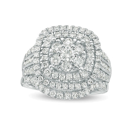 2.0 CT. TW Diamond Triple Cushion Frame Bridal Set in 10K White Gold