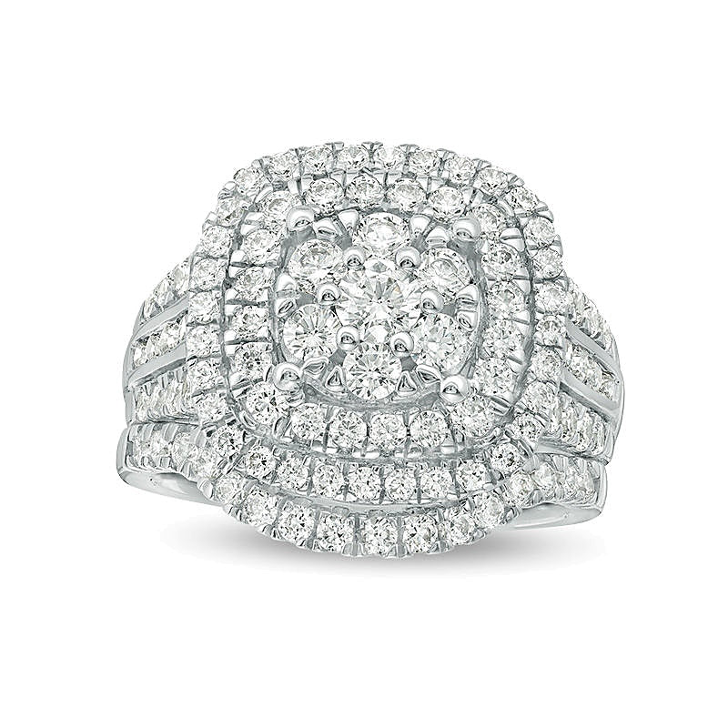2.0 CT. TW Diamond Triple Cushion Frame Bridal Set in 10K White Gold
