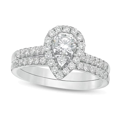 1.0 CT. TW Pear-Shaped Multi-Diamond Frame Bridal Set in 10K White Gold