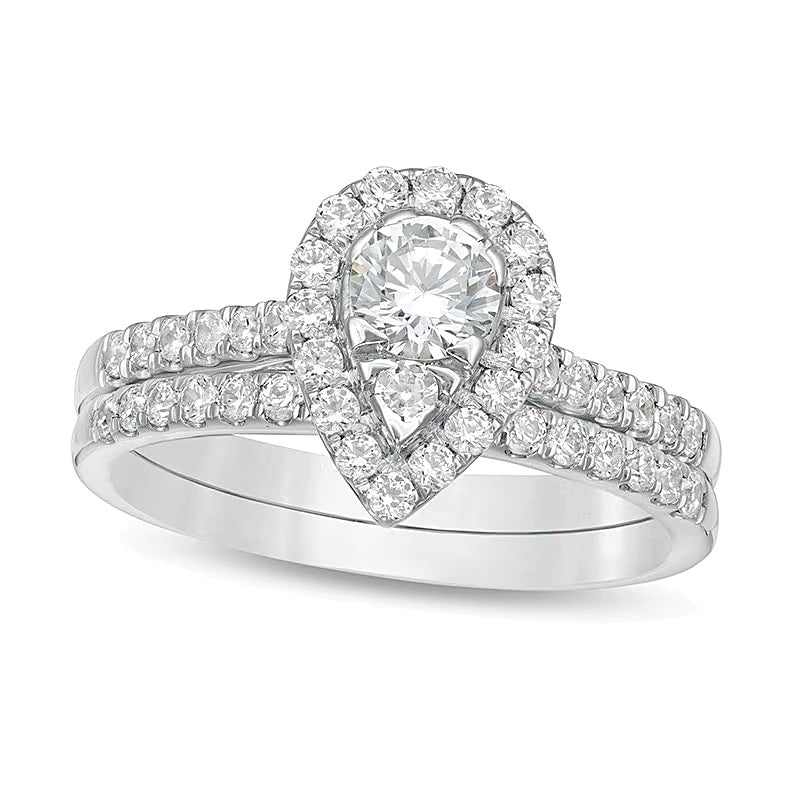 1.0 CT. TW Pear-Shaped Multi-Diamond Frame Bridal Set in 10K White Gold