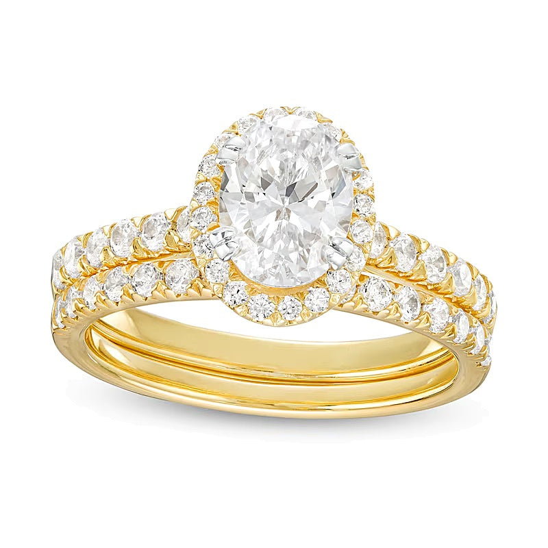 1.75 CT. TW Oval Lab-Grown Diamond Frame Bridal Set in 14K Gold (I/SI2)