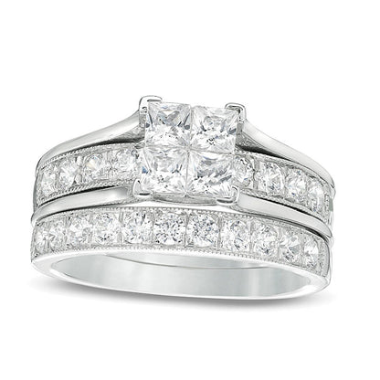 1.75 CT. TW Quad Princess-Cut Diamond Vintage-Style Bridal Set in 14K White Gold
