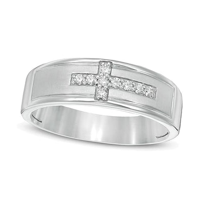 0.13 CT. TW Diamond Sideways Cross Wedding Band in Sterling Silver