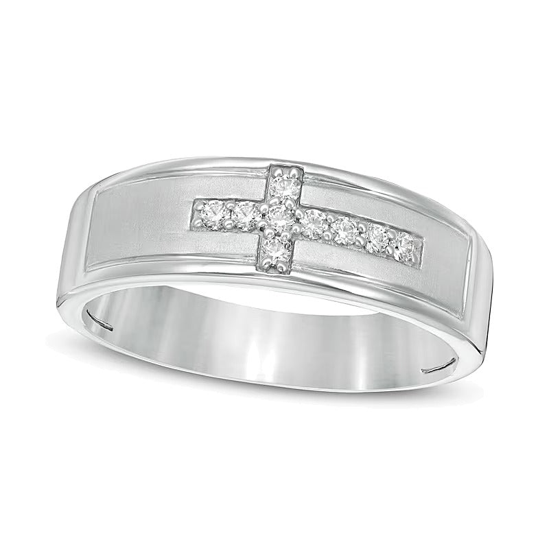0.13 CT. TW Diamond Sideways Cross Wedding Band in Sterling Silver
