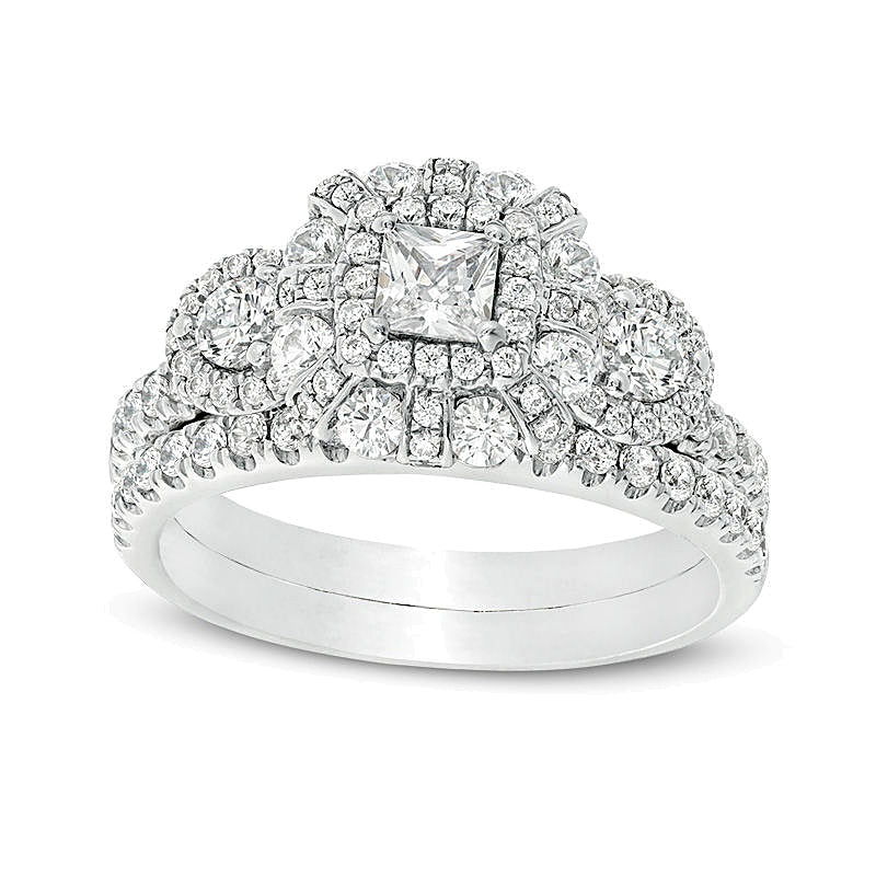 1.5 CT. TW Princess-Cut Diamond Past Present FutureÂ® Double Frame Bridal Set in 10K White Gold