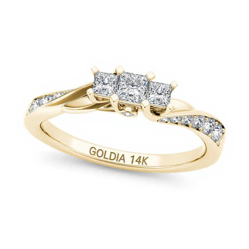 0.5 CT. TW Princess-Cut Diamond Three Stone Twist Shank Ring in 14K Gold
