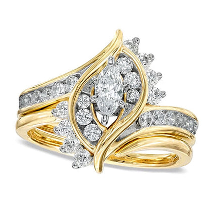 1.0 CT. TW Marquise Diamond Bypass Bridal Set in 14K Gold