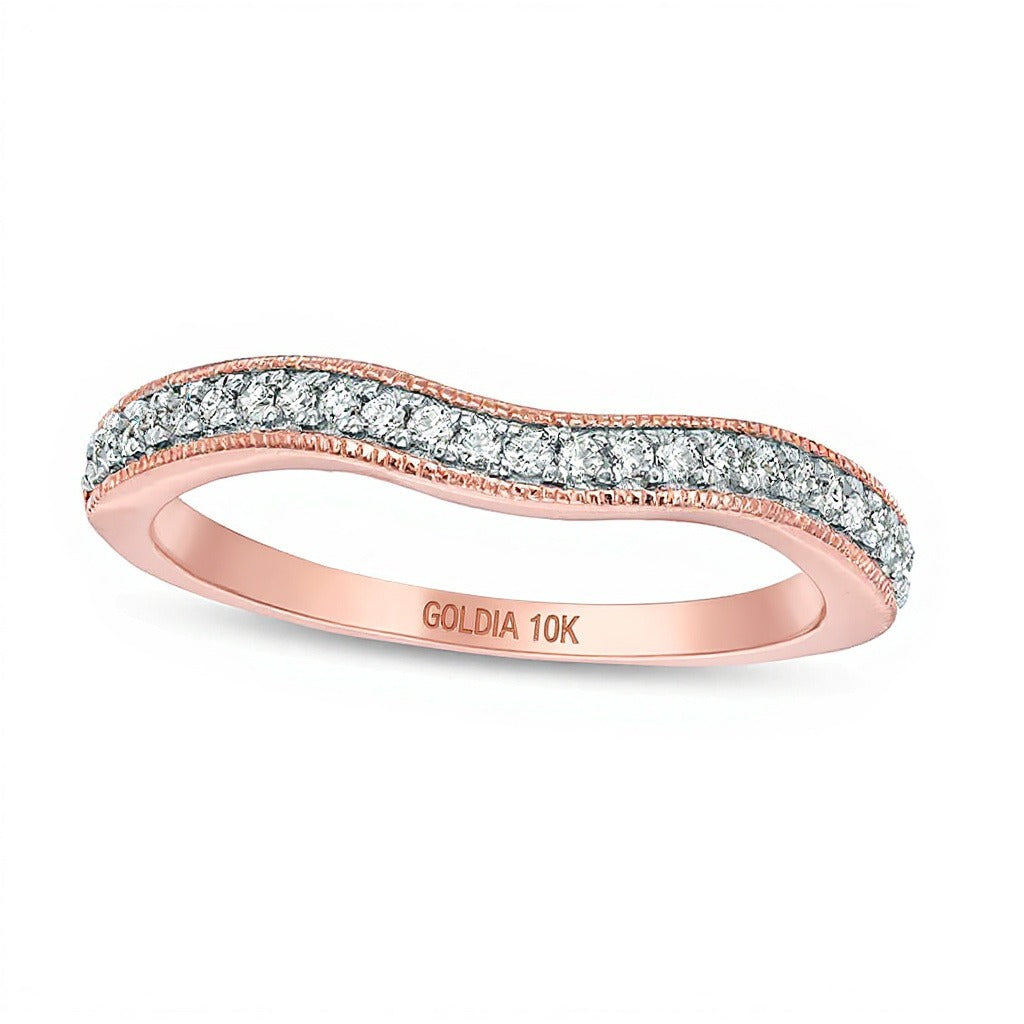 0.17 CT. TW Diamond Vintage-Style Contour Wedding Band in 10K Rose Gold