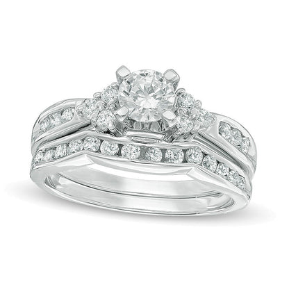 1.0 CT. TW Diamond Tri-Sides Bridal Set in 10K White Gold