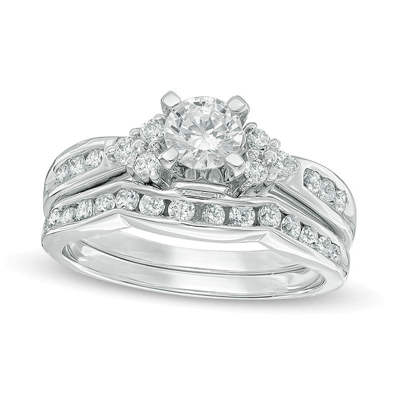 1.0 CT. TW Diamond Tri-Sides Bridal Set in 10K White Gold