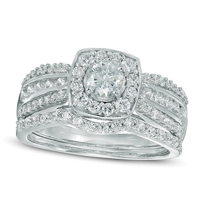 1.1 CT. TW Diamond Cushion Frame Multi-Row Bridal Set in 10K White Gold