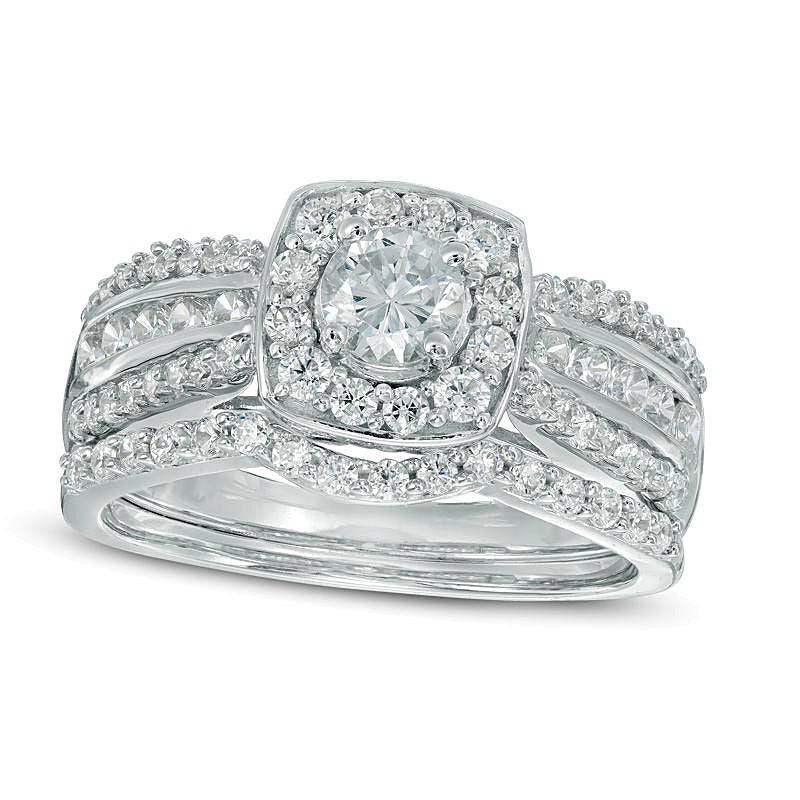 1.1 CT. TW Diamond Cushion Frame Multi-Row Bridal Set in 10K White Gold