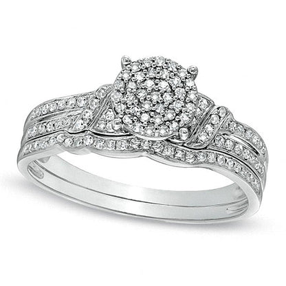0.25 CT. TW Diamond Cluster Bridal Set in 10K White Gold