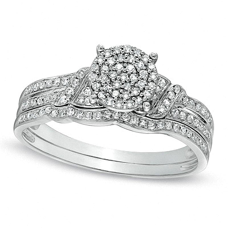 0.25 CT. TW Diamond Cluster Bridal Set in 10K White Gold
