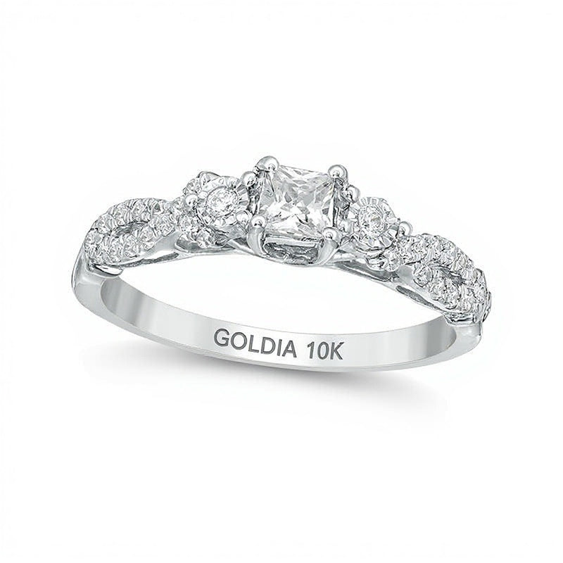 0.38 CT. TW Princess-Cut Diamond Three Stone Crossover Shank Engagement Ring in 10K White Gold