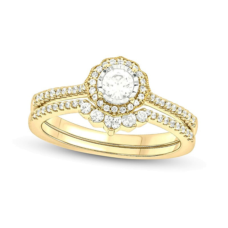 0.5 CT. TW Diamond Frame Vintage-Style Flower Bridal Set in 10K Gold (I/I2)