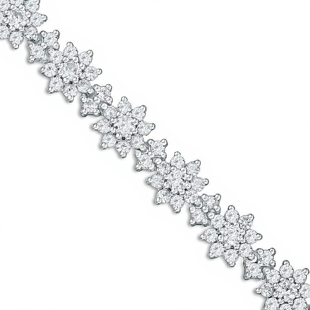 Lab-Created White Sapphire Flower Bracelet in Sterling Silver - 7.5"