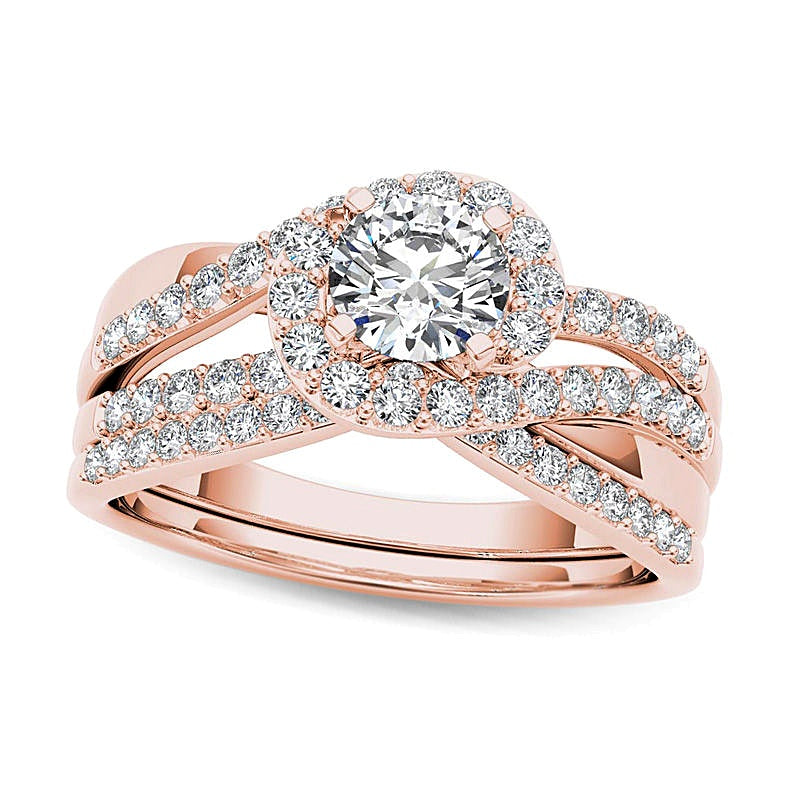 1.0 CT. TW Diamond Swirl Bypass Bridal Set in 14K Rose Gold