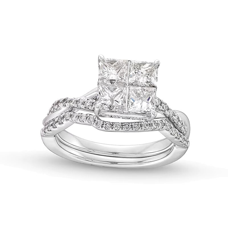2.0 CT. TW Quad Princess-Cut Diamond Twist Bridal Set in 14K White Gold