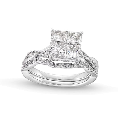 2.0 CT. TW Quad Princess-Cut Diamond Twist Bridal Set in 14K White Gold
